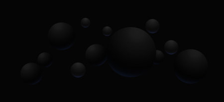Creative black abstract background for posters featuring many dark balls or bubbles with a hint of...