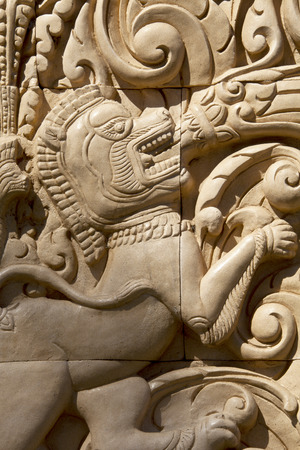 lion art sculpture, lion clay art, wall decorationの写真素材