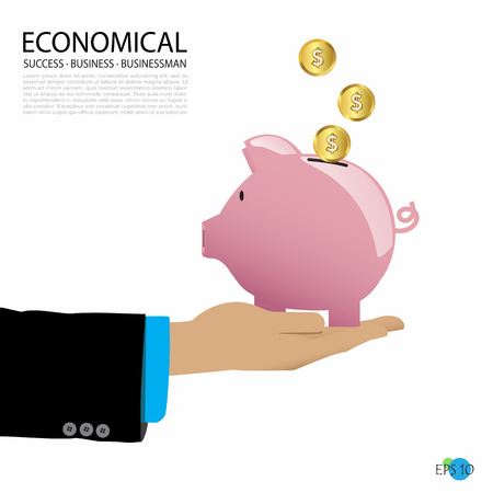 businessman carries piggy bank, economical business concept, vector illustrationのイラスト素材