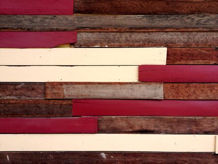 painted old wood strip texture background, red yellow and original wood