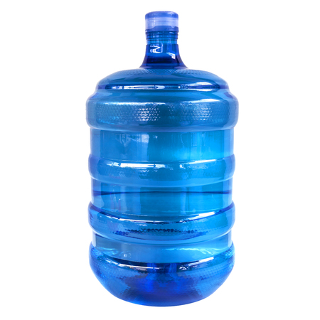 clear blue drinking water container isolated on white backgroundの写真素材