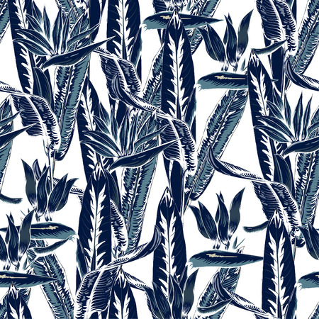 Seamless pattern tropical beautiful with Ornamental plants isolated white background.Vector illustration drawing doodle.のイラスト素材