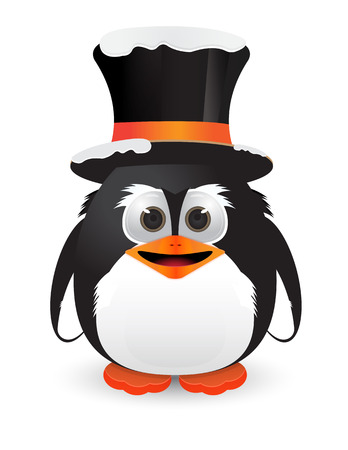 Penguin with hat and snowのイラスト素材