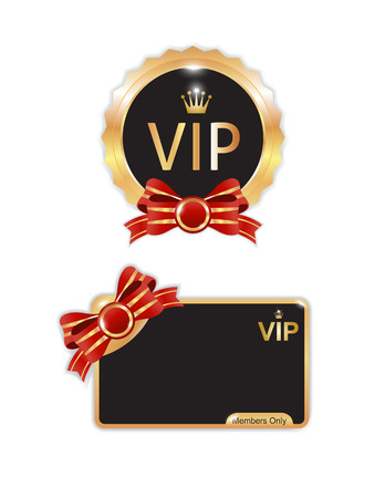 Golden vip card and badges with red ribbonのイラスト素材