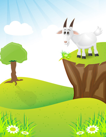 White goat standing on the top of hillのイラスト素材