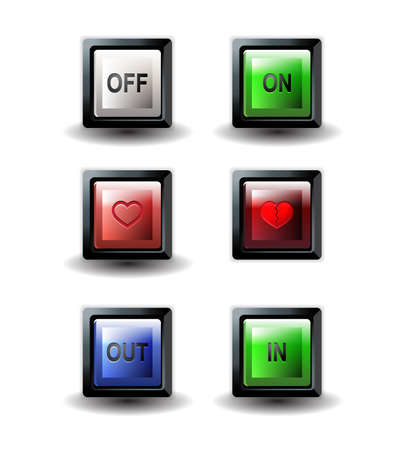 On off buttons square with in out and love buttonsのイラスト素材