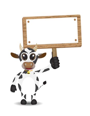 illustration cute cow cartoon with holding up text boxのイラスト素材
