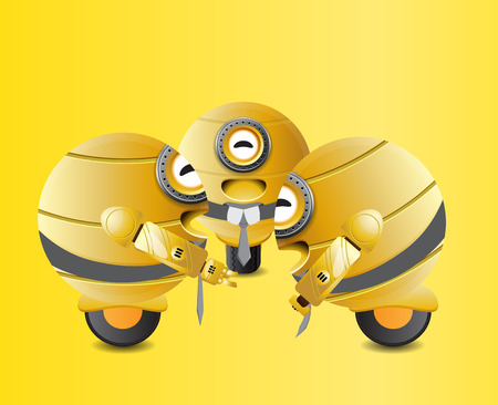 illustration robot gathering and lauging togetherのイラスト素材