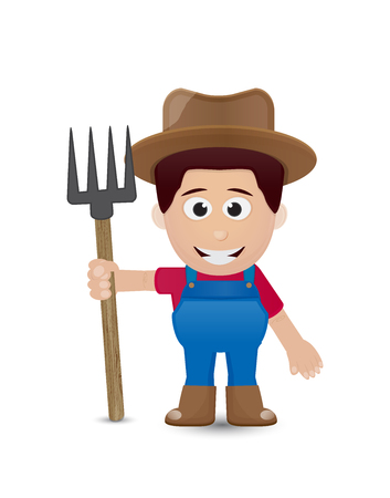 farmer character with brown hat and toolのイラスト素材