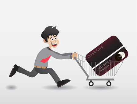 cartoon push shopping trolleyのイラスト素材