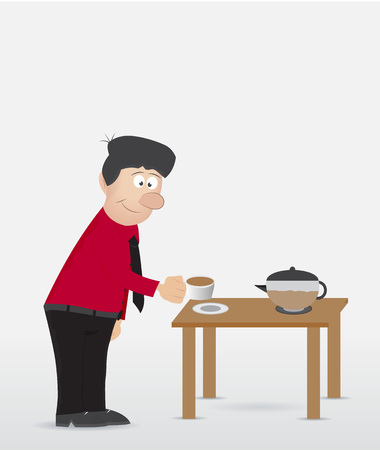 cartoon businessman take coffee cup on the tableのイラスト素材