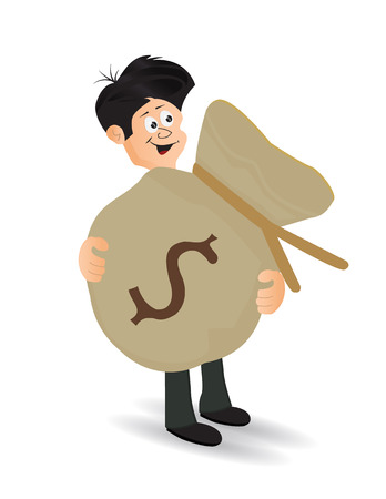 cartoon businessman carry big heavy money bagのイラスト素材