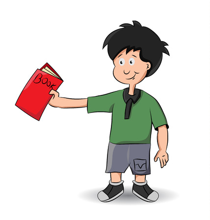 cartoon boy offering to lend his bookのイラスト素材