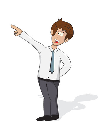 cartoon businessman pointing for direction isolatedのイラスト素材