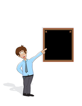 cartoon reacher is pointing to blackboard on the wallのイラスト素材