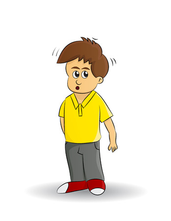 cartoon young boy skeptical Look on His Faceのイラスト素材