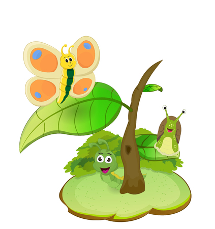illustration insect living together in small treeのイラスト素材