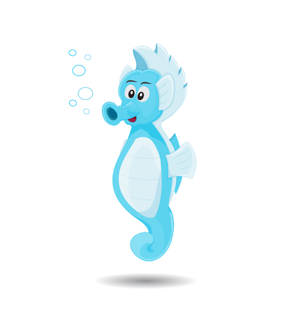 Cartoon adorable sea horse in blue color with bubble isolatedのイラスト素材
