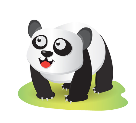 smiling panda cartoon walking on small grassのイラスト素材