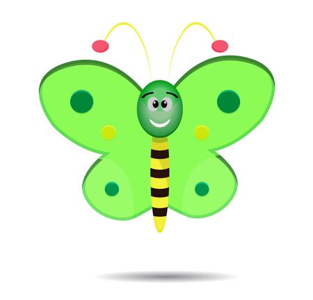 Cute cartoon green butterfly isolated on white backgroundのイラスト素材