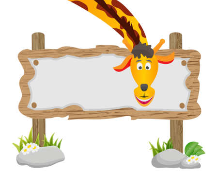 cartoon giraffe and blank banner for your textのイラスト素材