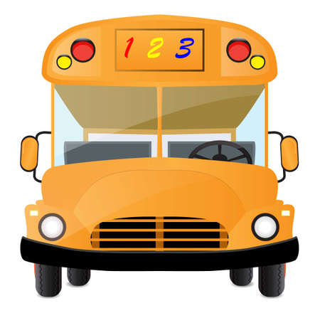 cartoon school bus in yellow color and 123 number on the top of the bus