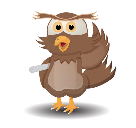 Wise Owl teaching Cartoon Mascot holding roll up paperのイラスト素材
