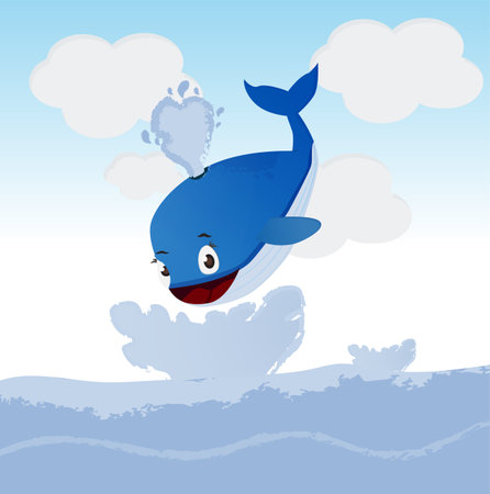 Vector Cartoon Whale jumping at the Oceanのイラスト素材