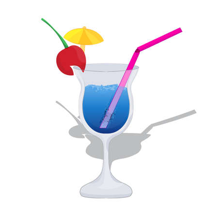 cartoon cocktail in glass with cherry straw and little umbrellaのイラスト素材