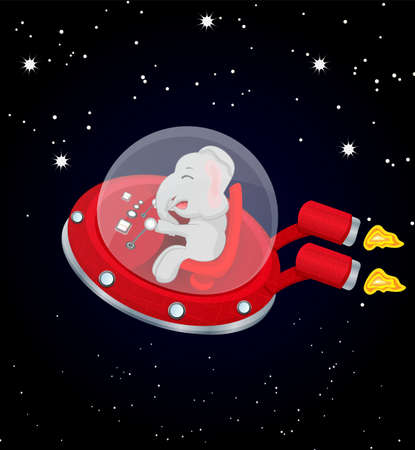 cartoon cute elephant in space ridding rocekt shuttleのイラスト素材