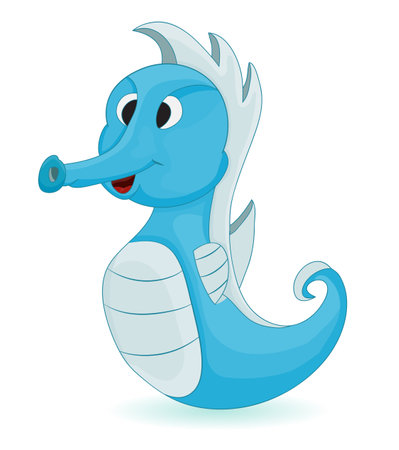 cartoon sea horse in blue color isolated white backgroundのイラスト素材