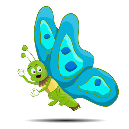 cute colorful cartoon butterfly waving hand and smilingのイラスト素材
