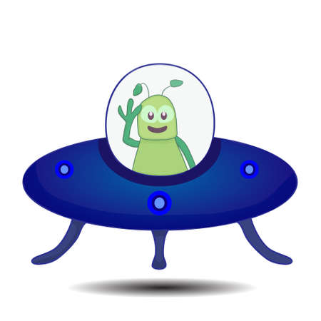 Blue Ufo and alien character waving handのイラスト素材