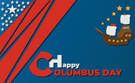 Happy Columbus Day banner with ship nd Copy Space Area to place on content with that theme.のイラスト素材