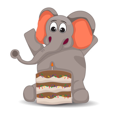 Happy gray elephant cap sit with cake.Happy Birthday Conceptのイラスト素材