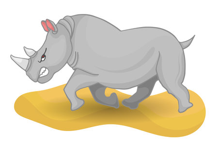 cartoon angry rhino. angry rhino cartoon running chargingのイラスト素材