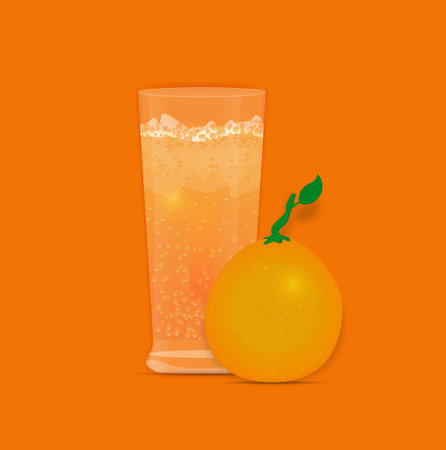 Fresh orange juice with fruit in glass, and fresh orange juice.のイラスト素材