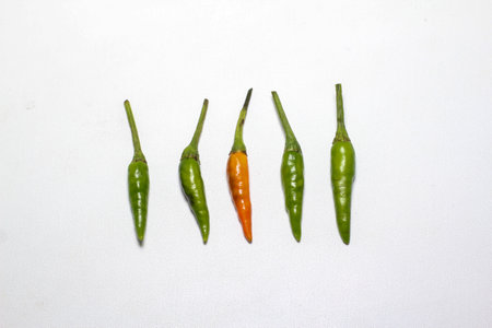 Red and Green hot Cayenne pepper Minimal food conceptの写真素材