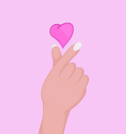 Korean Finger Heart Hand Gesture, finger love symbol hand drawing style with flat color.のイラスト素材