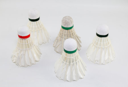 used shuttlecock Isolated on a White backgroundの写真素材