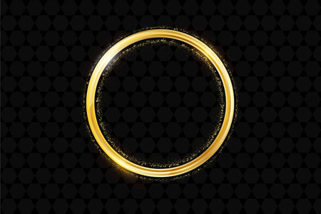 Gold sparkling ring circle with golden glitter isolated on black backgroundのイラスト素材