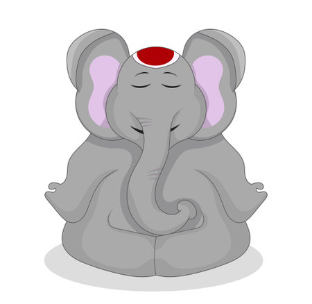 Vector illustration cartoon elephant do yoga, meditating cartoon animal character. Isolated on white.のイラスト素材