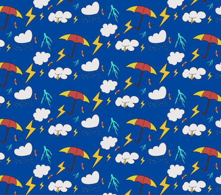 Seamless pattern with cloud with thunder rain cloud.のイラスト素材