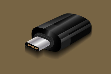 USB Type C Adapter Vector black color with shadowのイラスト素材