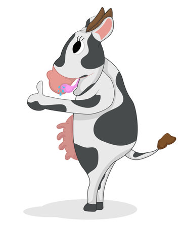 Cartoon happy cow giving thumb upのイラスト素材