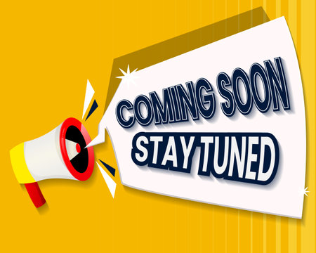 banner coming soon stay tuned with megaphone web elementのイラスト素材