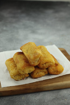 Risoles filled with meat and vegetables is one of popular appetizers in Indonesia deep fried.の写真素材
