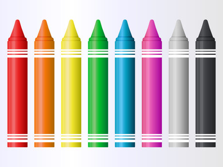 set of colorful crayons displayed in a horizontalのイラスト素材