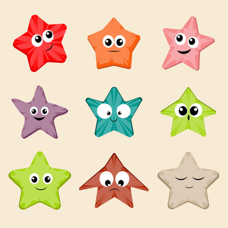 Funny stars with face expression, cute design Vector setのイラスト素材