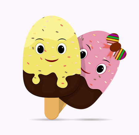 cute cartoon ice cream couple with happy faceのイラスト素材